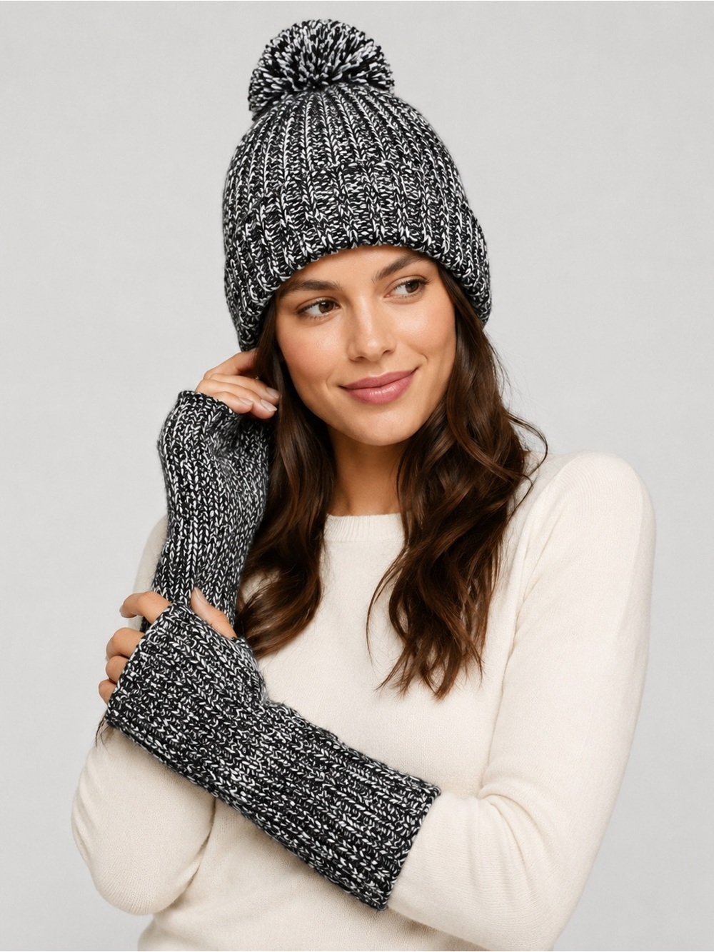 Rebecca Minkoff Marled Beanie and arm warmers set